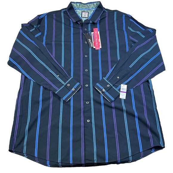 Purple Other - Jerry J. Garcia Black Blue Purple Striped Button Down Shirt Men's 2XLT - NEW!